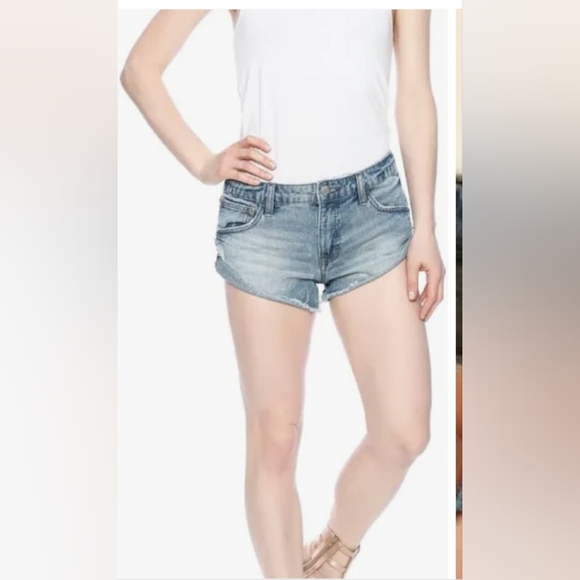 Free People ~ High Rise Distressed Denim Cutoff Cheeky Shorts, Size 29 - Picture 1 of 10